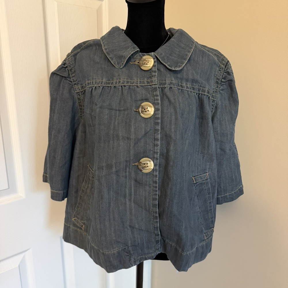 Venezia VTG Y2K Cropped Jean Jacket Big Buttons Puff Sleeves Coquette Plus Sz 22